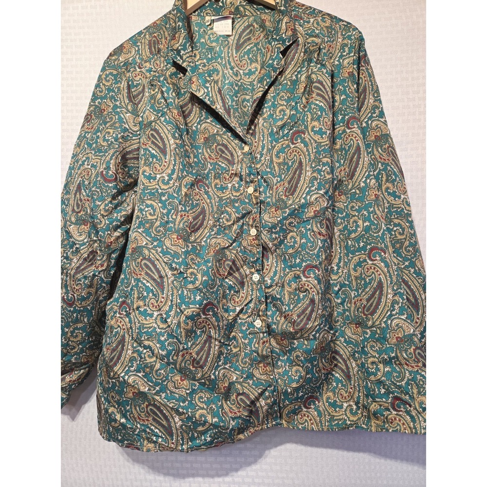 Vintage Bend Over Womens Size 40 Large Crinkle Paisley Button Front Blouse